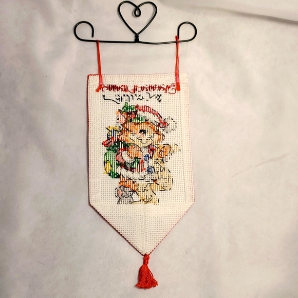 Cross Stitch Christmas Banner Cat Santa Claws Dimensions  Metal Hanger - Picture 5 of 7